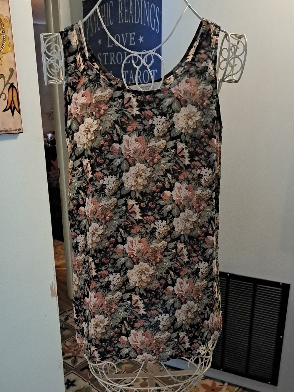 Vintage Express Floral Scoop Neck Tank Top  Whimsigoth Sz S